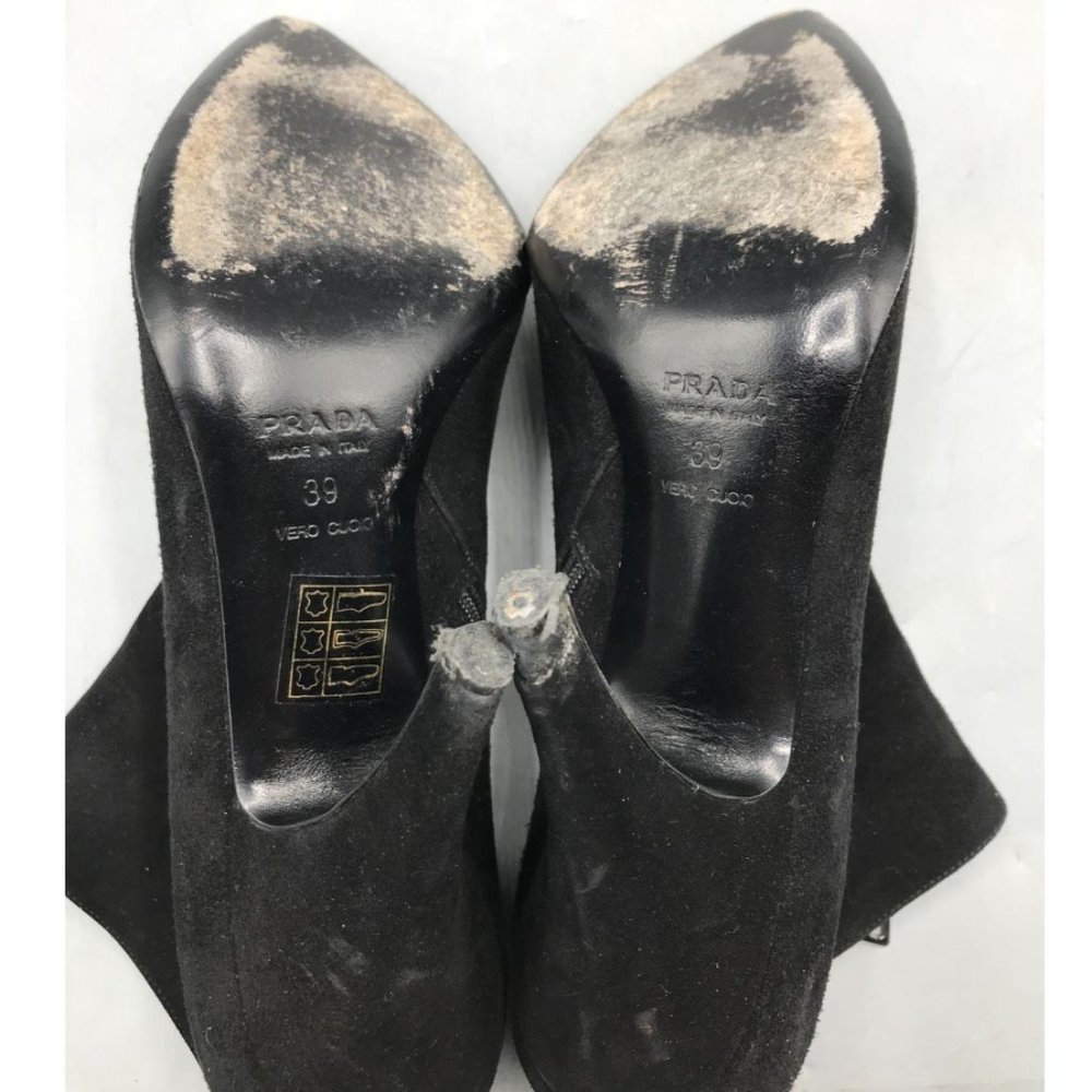 Prada Black Suede Bootie Heels Size 39 - Picture 4 of 6